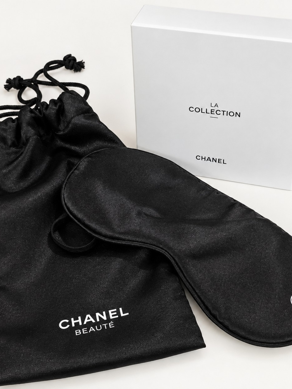 CHANEL Beauté La Collection Black Satin Sleep Eye Mask Pouch & Box